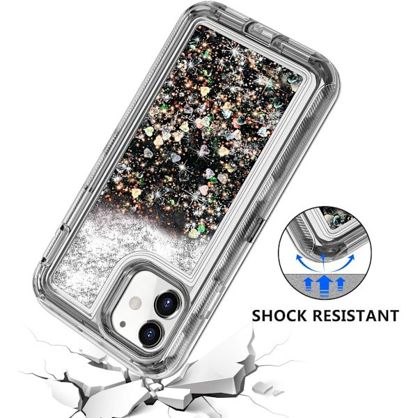 Skyddande fodral för iPhone 11 Glitter, flytande Bling Quicksand 3 i 1 Hybrid stöttålig stöttålig hård stötfångare mjukt genomskinligt gummiskydd