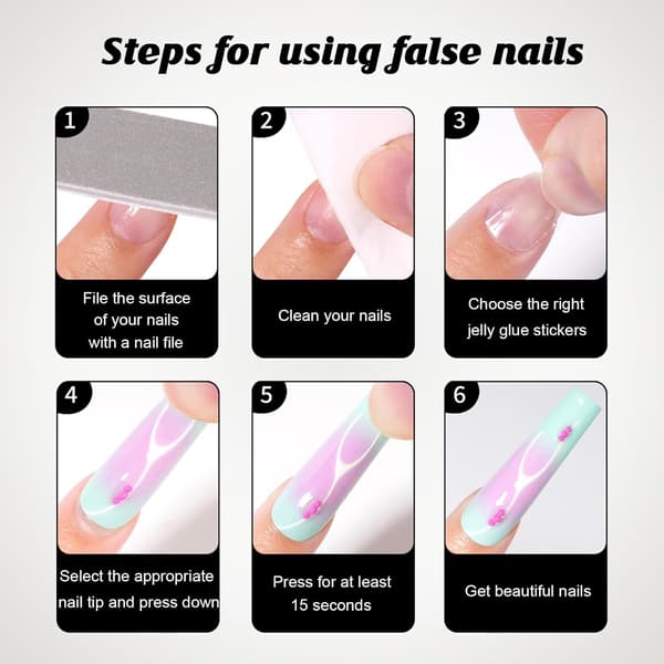 French manicure stickers, medium square 3D flowers false nails, retro style, reusable, suitable for women.
