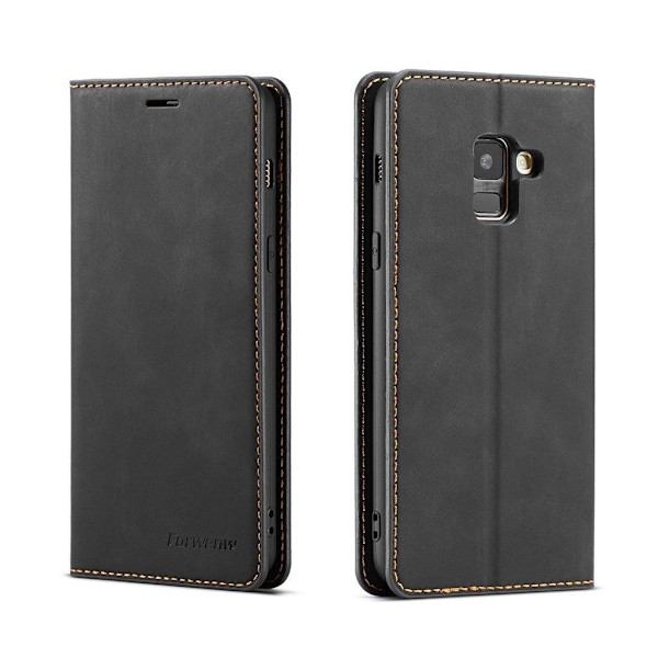 FORWENW Samsung Galaxy A8 (2018) plånboksfodral i läder - svart Svart