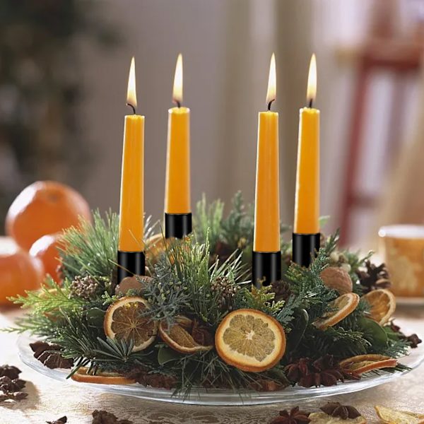 Ljusstake i metall för DIY adventskransljusstakar, 4 st svarta ljusstakar med dorn för adventskrans, för DIY adventskrans