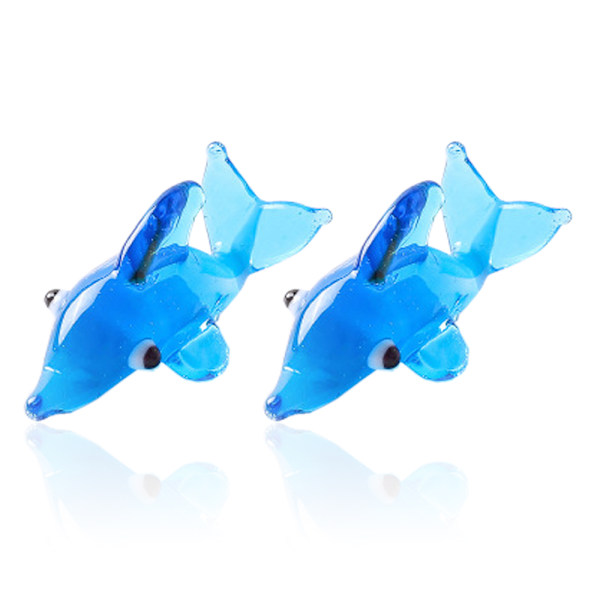 Glas Dubbel Delfin Figurer Samlarobjekt, Havsvarelse Prydnad