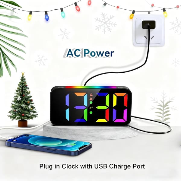Hög Larm Klocka för Sovrum Tunga Sovare, Plug-in Digital Sängklocka med Nattlampa, Stor Display, Dubbla Alarm, Snooze, Dimbar