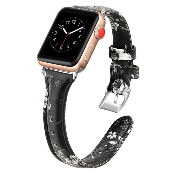 Läderband Kompatibelt med Apple Watch Band, Ersättningsarmband Sportrem för Iwatch Serie 5 4 3 2 1 med Spänne i Rostfritt Stål 38-40mm Svart