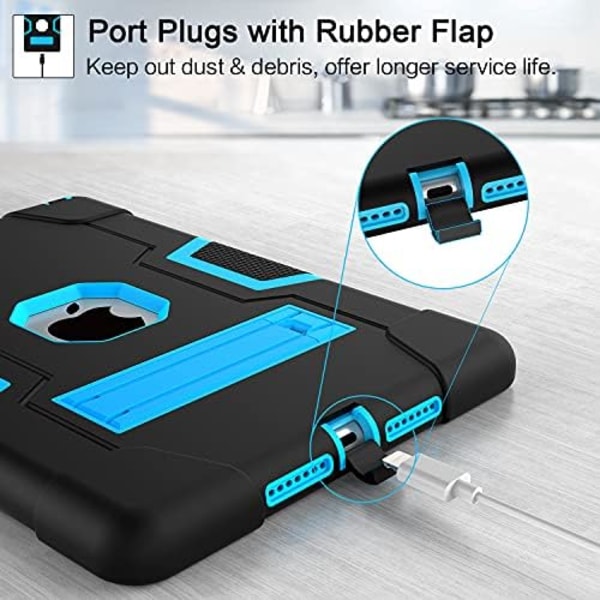 Cantis- case för ipad 9:e generationen/iPad 8:e generationen/iPad 7:e generationen, tunt, kraftigt stötsäkert, robust case med inbyggt A1-black+blue
