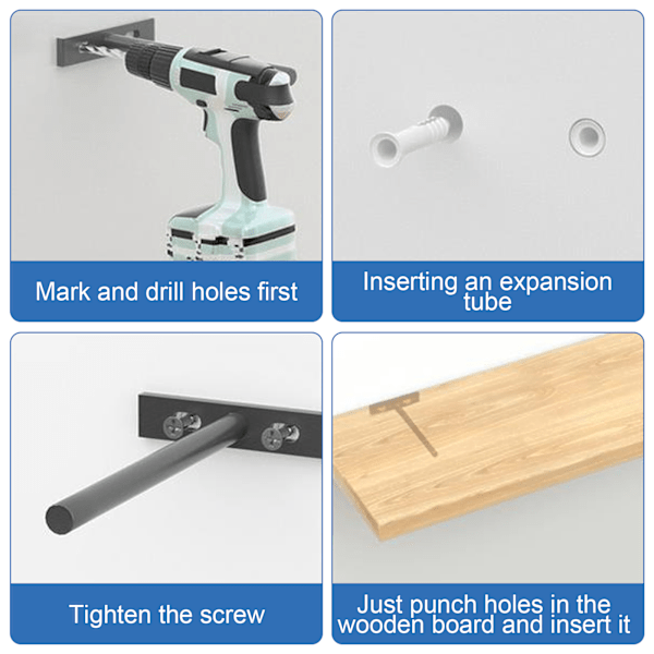 Flytande hyllstöd Heavy 125MM/5-tums osynligt dolt hyllstöd, T-format metallstöd för väggmonterad dold trähylla, matt svart