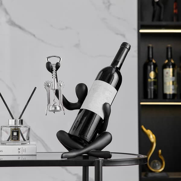 Modern Wine Holder, Decorative Resin Wine Rack with Hollow Design (Black)
