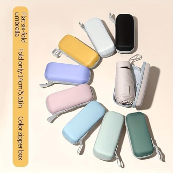 UPF50 Mini Resesolparaply med Väska, Litet Kompakt UV-skyddsparaply, Lätt och Bärbart Solparaply