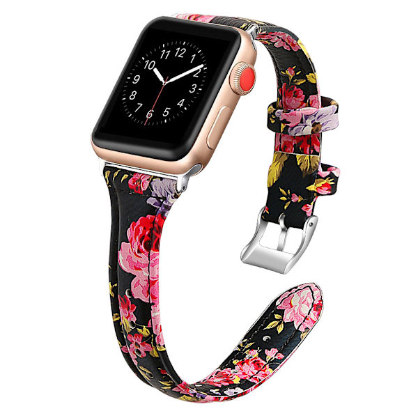 Läderband kompatibelt med Apple Watch, tunt läderarmband för iWatch Series 5/4/3/2/1 38-40mm Svart