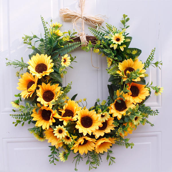 40 cm solrosblommor grönska krans sommar höst fira handgjord dörrkrans vildblommor dekoration