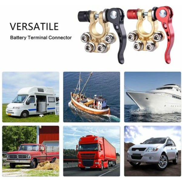 Snabbkoppling Bilbatteri Terminal Anslutning Positiv och Negativ Batteri Terminal - 2 Stycken Batteri Terminal för Bilar, Lastbilar, Bussar - Röd och