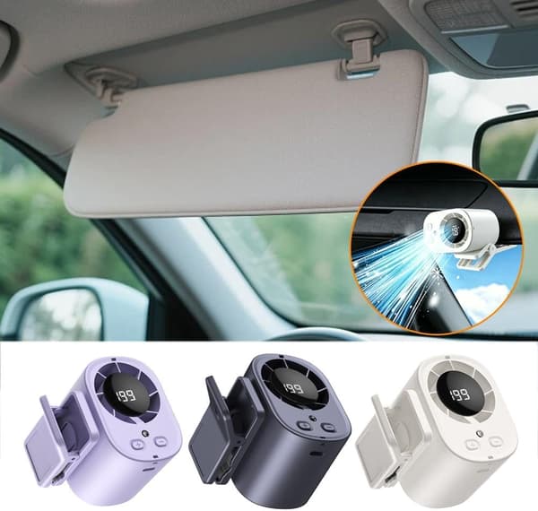 Bil Clip Ventilator 1500mAh LED Display 199 Hastigheder 360° Justerbar USB Genopladelig Mini Køleventilator til Rejser og Køretøjsbrug Grå Grey