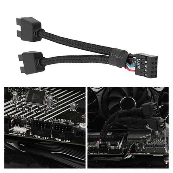 Computer Bundkort USB 2.0 9Pin til Dobbelt 9 Pin Forlængerkabel Sort
