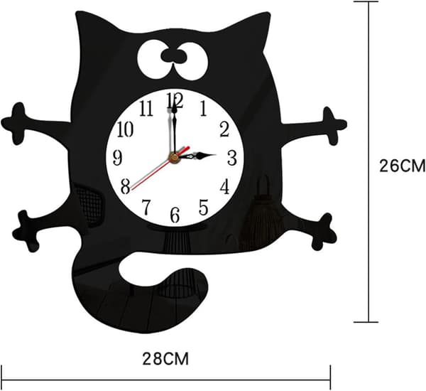 Cat Shaped Wall Clock Silent Battery Operated Art Clock for Bedroom Kitchen Decor