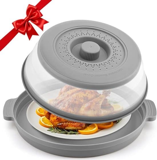Microwave Cover - Anti-Scald Base Plate - Vented Foldable Silicone and Plastic - for Meal Prep - Grey - 27cm - 1 Piece