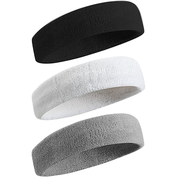 3-pack svettband sport pannband för män och kvinnor - fukttransporterande atletisk bomullsfrotté svettband för tennis, basket, löpning, gym,