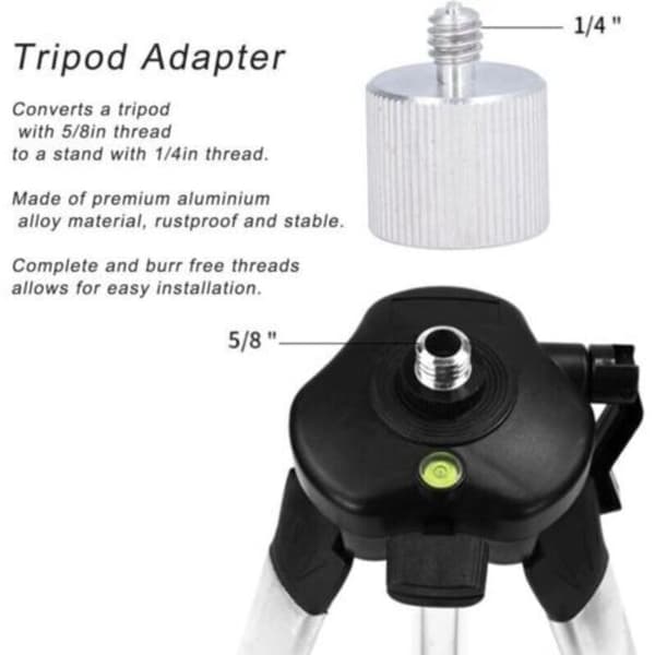 3-delt laserniveau stativadapter, 5/8\" hun til 1/4\" til mikrofonstativ, kamera, gevindreduceringsadapter