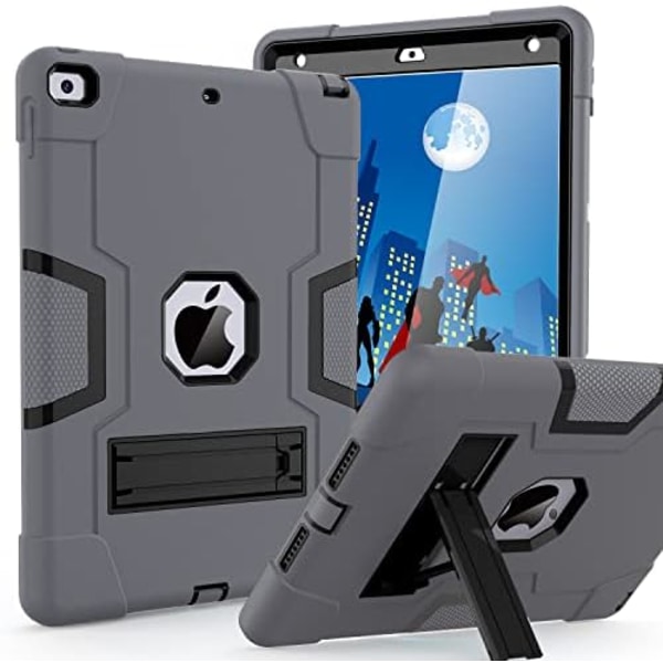 Cantis- case för ipad 9:e generationen/iPad 8:e generationen/iPad 7:e generationen, tunt, kraftigt stötsäkert, robust case med inbyggt Grey+Black Grey+Black