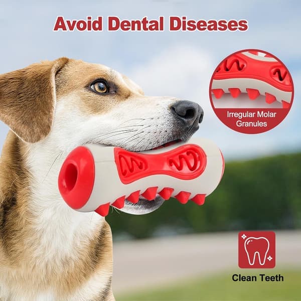 Hundelegetøj, interaktiv dental godbiddispenser, holdbart TPR-bidelegetøj, velegnet til aggressive bidere, 14,5 x 6,4 cm (rød) red