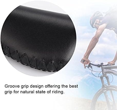 Leather Handle Locking PU Handlebar Grips Handle End Holding Locking Grips for Mountain Bike (Black)