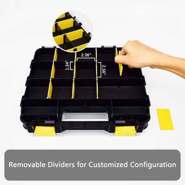 Tool Organizer Box For Small Parts 34 Compartments Double-Sided Hardware Organizer with Removable Plastic Dividers for Screws, Nuts, Nails,