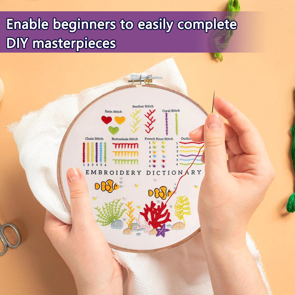 Broderikit för nybörjare Vuxna & Barn att lära sig grundläggande broderistygn Övningskit, Broderistartkit för nybörjare med broderimönster