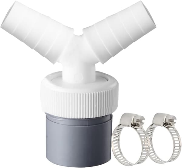 Y-formet afløbsforbindelse til vaskemaskine og opvaskemaskine - Fitting, pladsbesparende slangesplitter