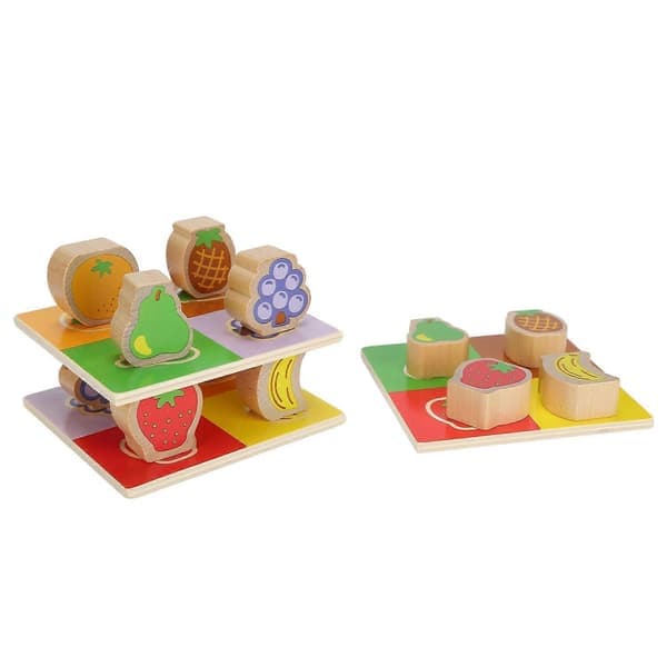 Wooden Stacking Building Blocks, a Fruit Pattern Children's Board Game, Suitable for Children and Toddlers.