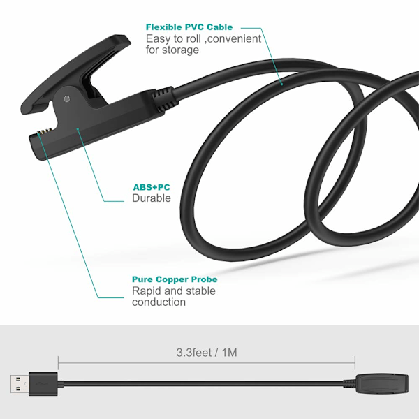 (2-PACK) Universal laddare för Garmin klockor Svart (1-PACK) (1-PACK)