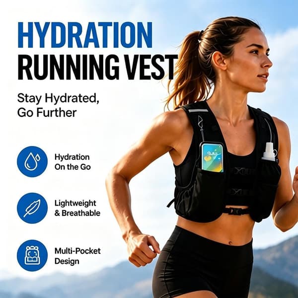 Unisex Running Vest, Adjustable Chest Straps, Hydration Backpack with 500ml Soft Flask - Lightweight Reflective for Marathon, Touchscreen-Friendly Phone Pocket black