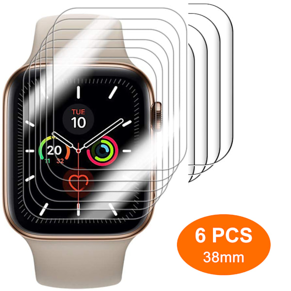Apple Watch skärmskydd, ersättning TPU skärmskydd anti-scratch bubbelfri hög-touch skärmskydd, 6-pack Series3 38mm