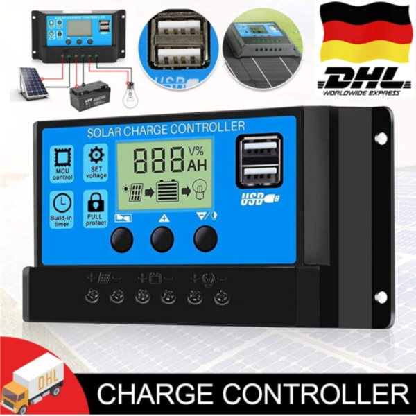 30A - 100A PWM solcellsladdningsregulator 12V/24V My USB; 30A 10A 20A PWM solcellsladdningsregulator