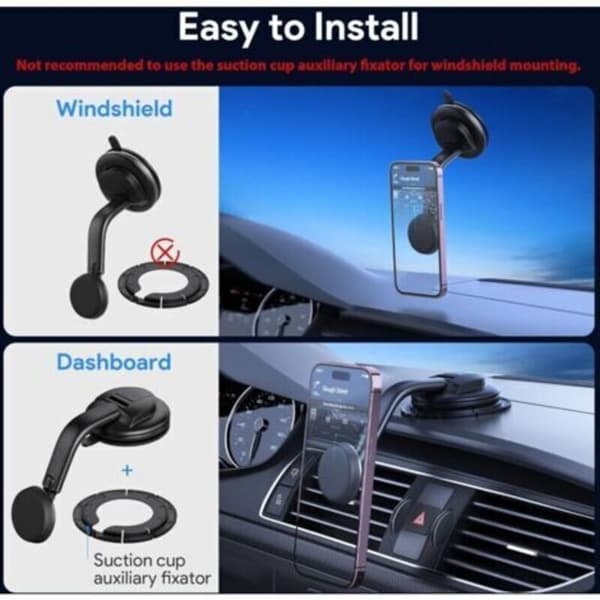 Biltelefonholder [Kraftige magneter] for dashbord og frontrute Sugekopp Telefonholder Egnet for iPhone Android Bilholder
