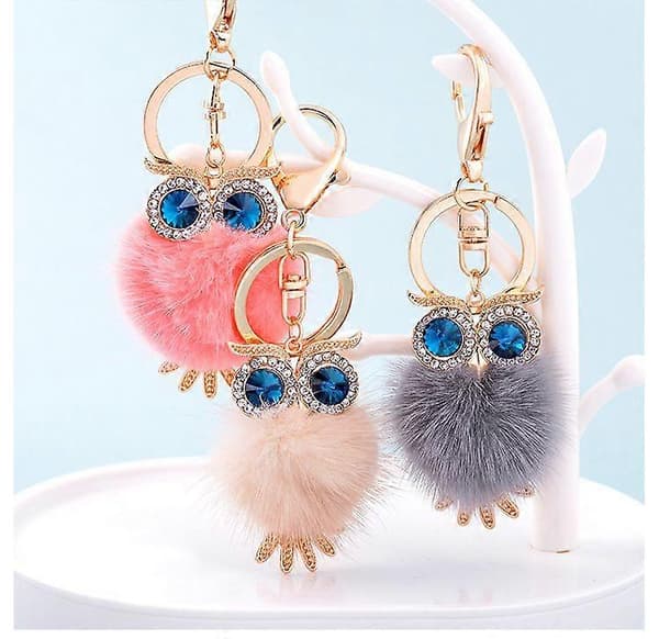 Uggla Fluffig Nyckelring Handväska Berlocker Accessoarer Plånbok Nyckelring för Kvinnor (brun2st)