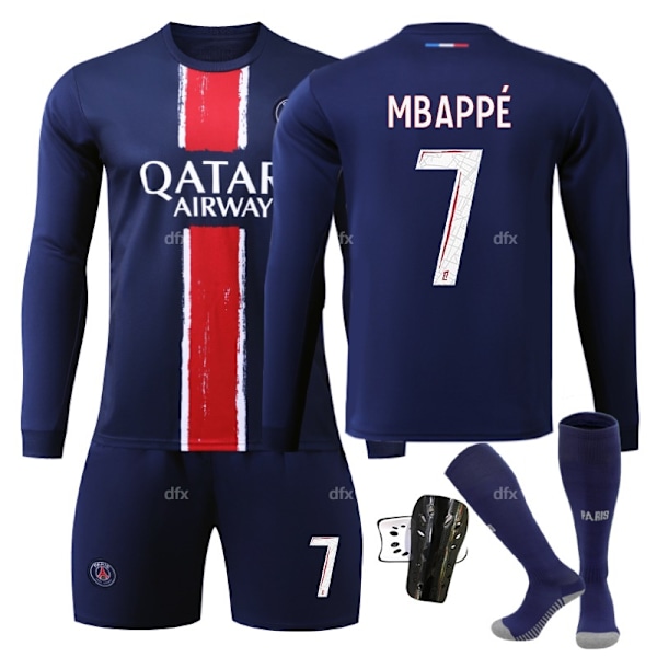 Paris Saint-Germain Barn Hemmaställ 2024-2025 Höst & Vinter Nr 7 strumpor + Vakt 28 MBAPPE No 10 socks + Guard 28 No 10 socks + Guard 28