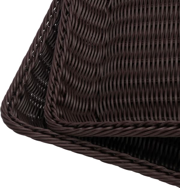 Poly Wicker Baskets 4-pack 16 inch Coffee Large Woven Baskets Storage – Rustic Durable & Easy-to-Clean Bread Baskets for Home, Restaurant & Hotel Use