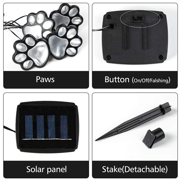 Solcellslampor Paw Lights (Set om 4), Djurväg Paw Lights Gångbelysning för Gårdar, Husdjursälskare