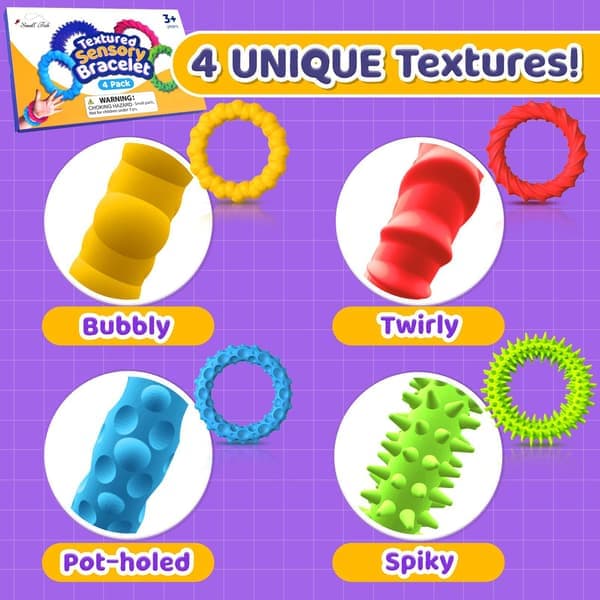 Sensoriske Fidget-leker for barn og voksne - 4-pakning elastisk Fidget-armbånd | Tekstur og beroligende