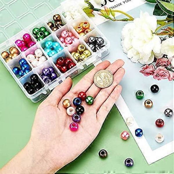 150 st Pärlor i 15 Färger ABS Plast Imitation Runda Stora Hål Pärlor Lösa Distans Pärlor för DIY Hantverk Halsband Armband Smycken