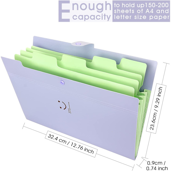 Expanderande mappar fickor Letter Size/A4 papper dragspelsdokument arrangör för skola kontor, 2-pack