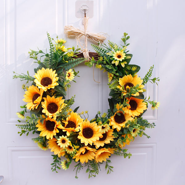 40 cm solrosblommor grönska krans sommar höst fira handgjord dörrkrans vildblommor dekoration