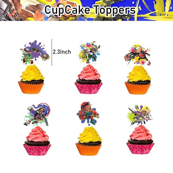 Splatoon 3 Spilltema Bursdagsfest Dekorasjon Tilbehør Banner Ballonger Kake/Cupcake Dekorasjonssett
