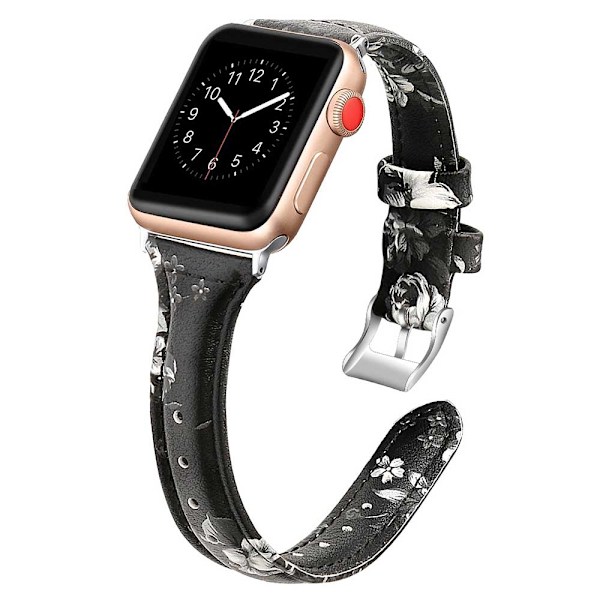 Läderband kompatibelt med Apple Watch, läderklocka tunt armband för iWatch Series 5/4/3/2/1 38-40mm svart