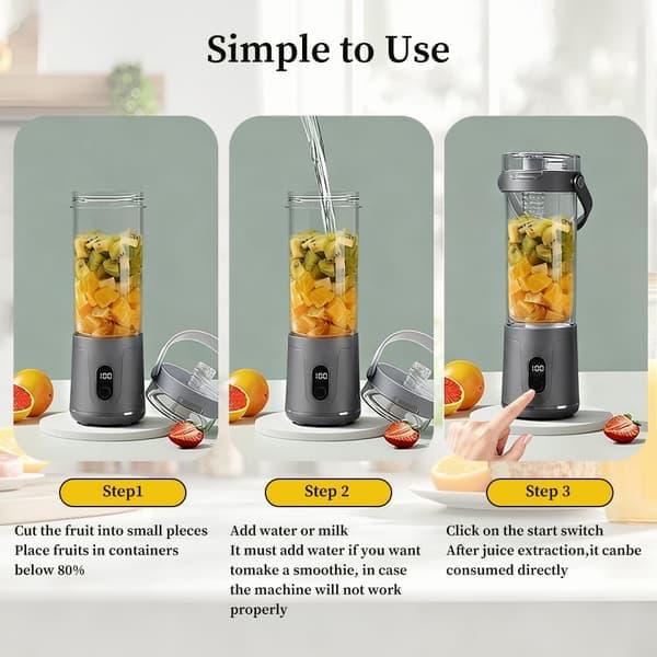Portable Personal Blender - 600ml USB Rechargeable Smoothie & Shake Maker with 12 Blades | Mini Juicer, Small & Multifunctional