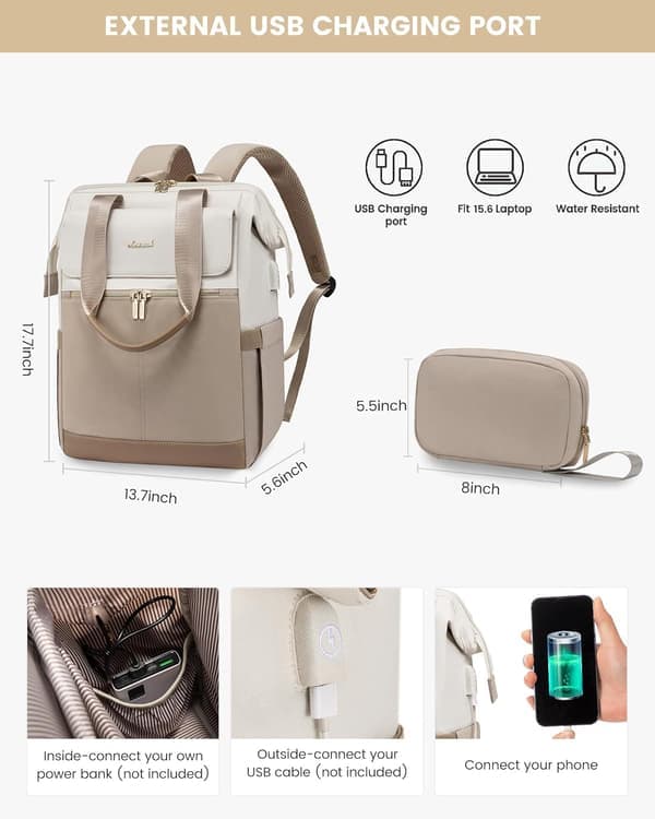 Women's Laptop Backpack, Work Computer Bag, Waterproof Travel Computer Backpack with Storage Pocket, 2-Piece Set.