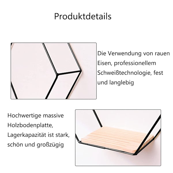 Set med 3 hexagonformade väggmonterade hyllor i metall och trä, flytande hyllor för väggförvaring, kök, badrum, sovrum, väggdekoration