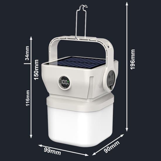 Solar Camping Lamp - 500m Range - 120m² Illumination - With Power Bank & LCD Screen - Waterproof (IPX5)