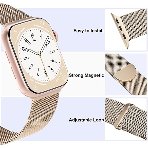 3-pack nätverksmetallband kompatibla med Apple Watch-band 38 mm 40 mm 41 mm 42 mm 44 mm 45 mm 49 mm, magnetisk ögla i rostfritt stål AA008 38mm AA008 38mm 40mm 41mm