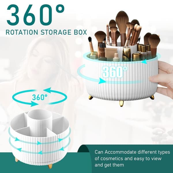 Diesisa 360° Roterende Make-up Børsteholder - 5-rums Organizerkop til Kosmetik & Kunstmaterialer, Hvid Skrivebordsopbevaring