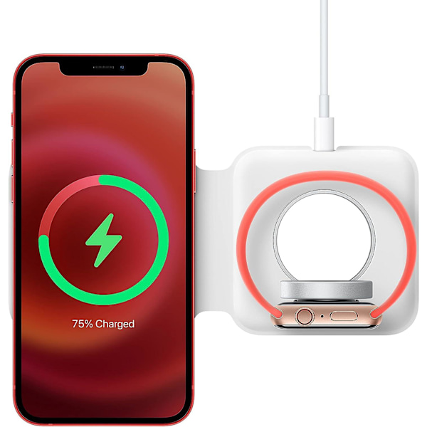 Apple MagSafe Duo - Trådlös laddare med snabbladdningskapacitet, typ-C väggladdare, kompatibel med iPhone, AirPods och watch