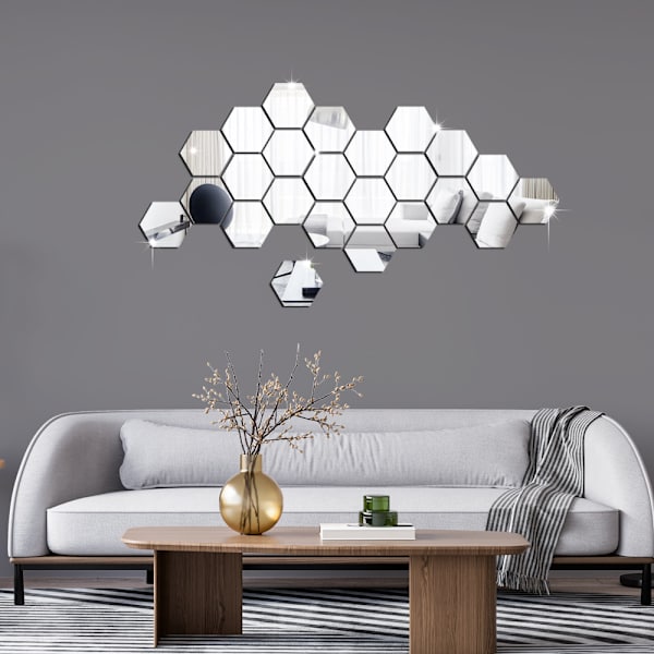 24-pack hexagonformade spegelväggsdekaler, 3D hexagonformade akrylspeglar för pojkar flickor, barnrum, sovrum, vardagsrum i hemmet, TV-inställning